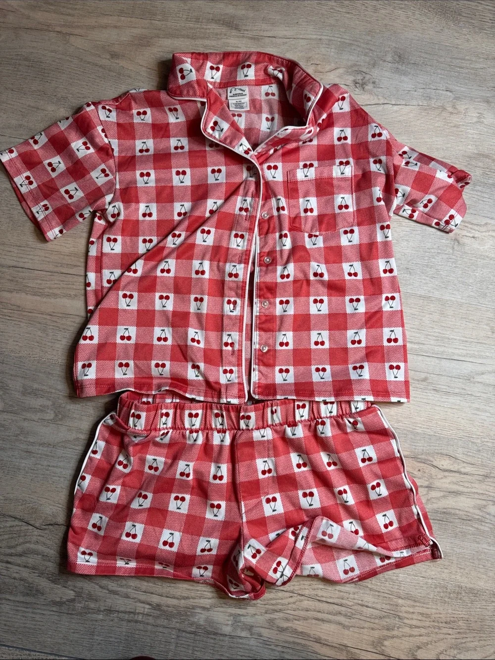 Art Class Kids Red Gingham Cherry Short Pajama Set size XL